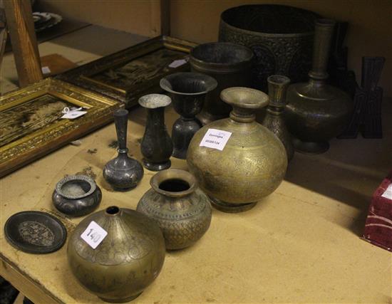 Group Indian Bidri ware and bronze vessels
